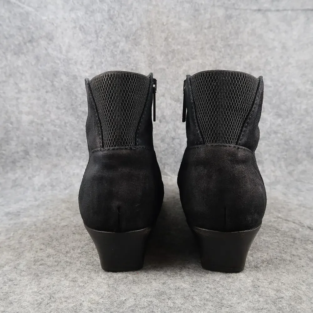 Aquatalia Shoes Womens 8 Booties Franca Ankle Boot Leather Almond Toe Black Zip